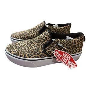 New Vans Asher Deluxe Womens 5 Leopard Cheetah Print Slip-On Sneakers Skate Shoe